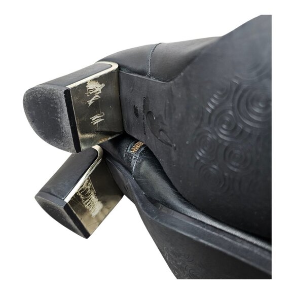 Eric Michael Leather Zip Up Chunky Black Block Heel Bootie Boot - Picture 13 of 13